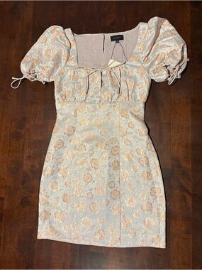 MAJORELLE/REVOLVE New With Tags Ivory Mini Dress with Rose Gold Floral Brocade